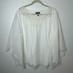 Alyx Women’s White Polyester Top Crochet Neck Design Size 1X Plus Size